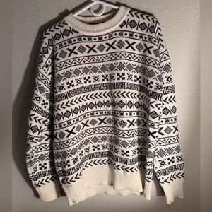 Nautica Men's Blue and White Patterned Sweater Size Large